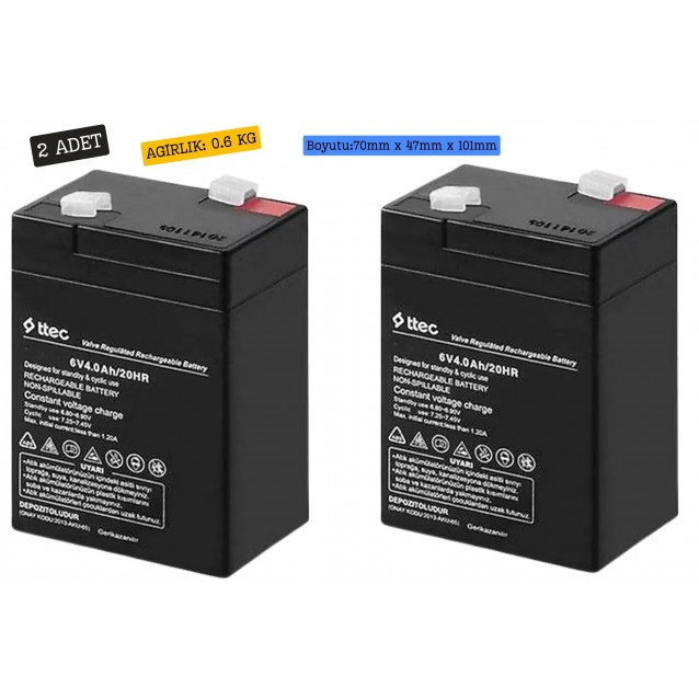 TTEC 6V 4Ah Akü 2 Adet TTEC 6V 4Ah Akü 2 Adet